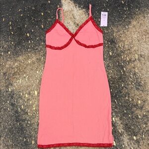 Wild Fable Pink Chemise with Red Lace Trim